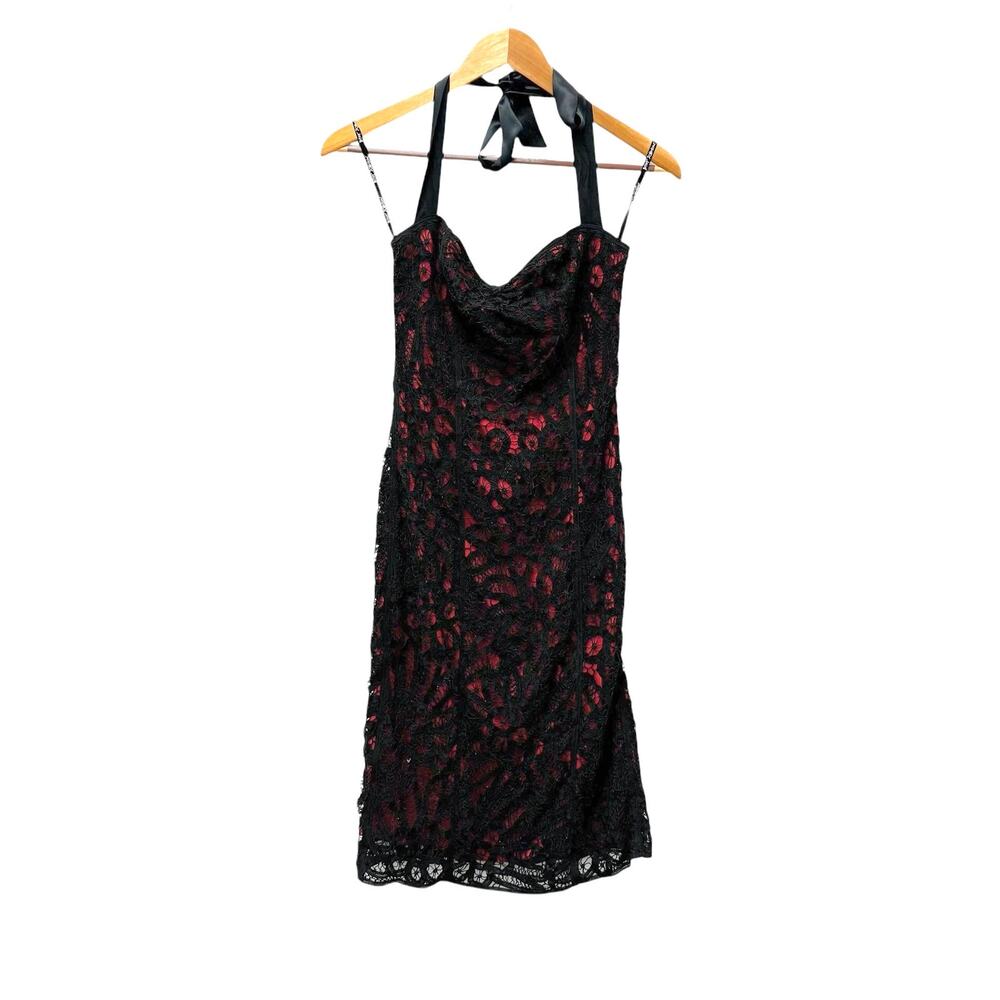 Vintage Betsey Johnson Y2K Knee Lenght Halter Bodycon Dress Lace Women’s Size 2